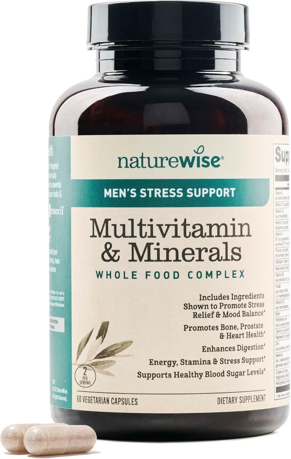 NatureWise Multivitamin for Men + Stress Support + Fulvic Ionic Minerals + Probiotics for Immunity, Male Health, Digestion + Whole Organic Foods – Vegetarian, Non-GMO – 60 Capsules[1-Month Supply]