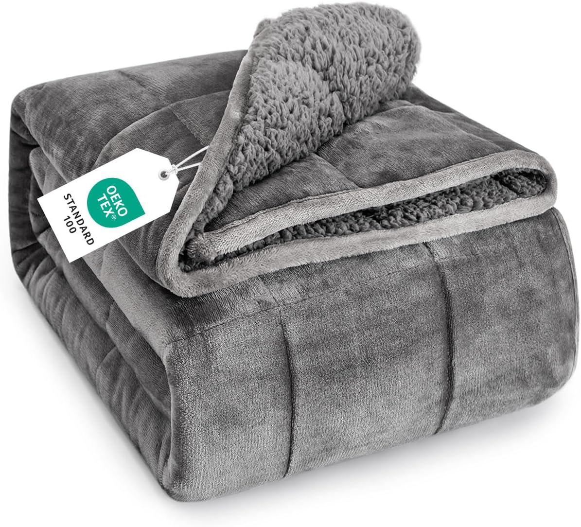 Topblan Sherpa Fleece Weighted Blanket for Adults, 15 lbs Dual Sided Cozy Fluffy Heavy Blanket, Ultra Fuzzy Throw Blanket with Soft Plush Flannel Top, 48 x 72 inches