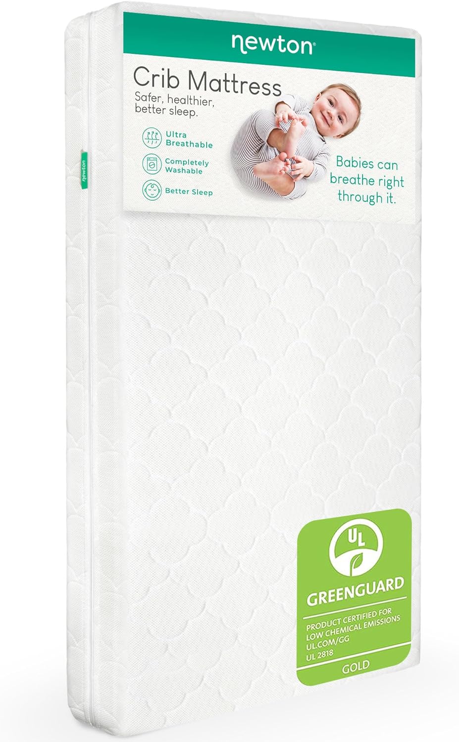 Newton Baby Crib Mattress and Toddler Bed – Ultra-Breathable Proven to Reduce Suffocation Risk, Washable Core & Cover, All-Stages, Infant to Toddler, Deluxe 5.5″ Thick – White