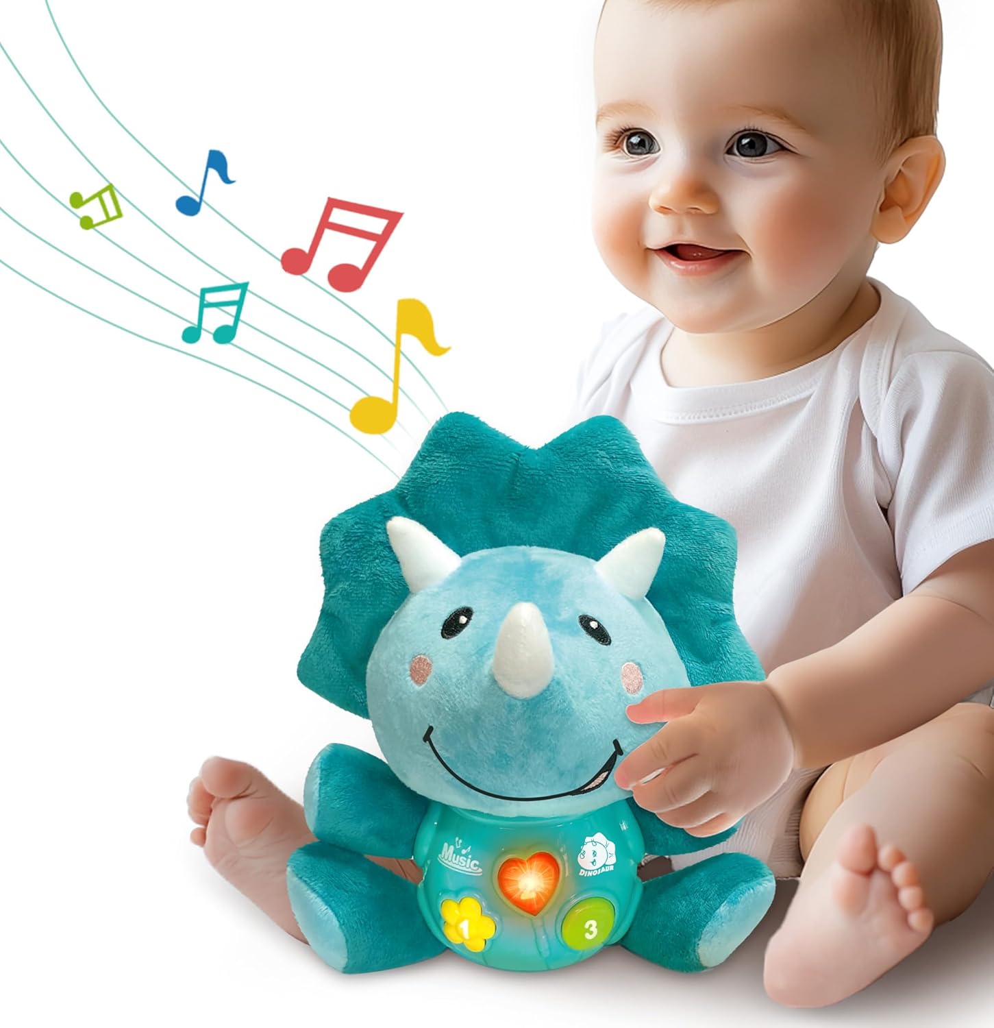 iPlay, iLearn Baby Dinosaur Musical Toys, Newborn Boys Gift, Soft Dino Plush Stuffed Animal, Infant Light Music Time, 1st Valentine’s Easter Basket Stuffer 0 1 2 3 6 9 12 18 Month 1-3 Yrs Toddler Girl