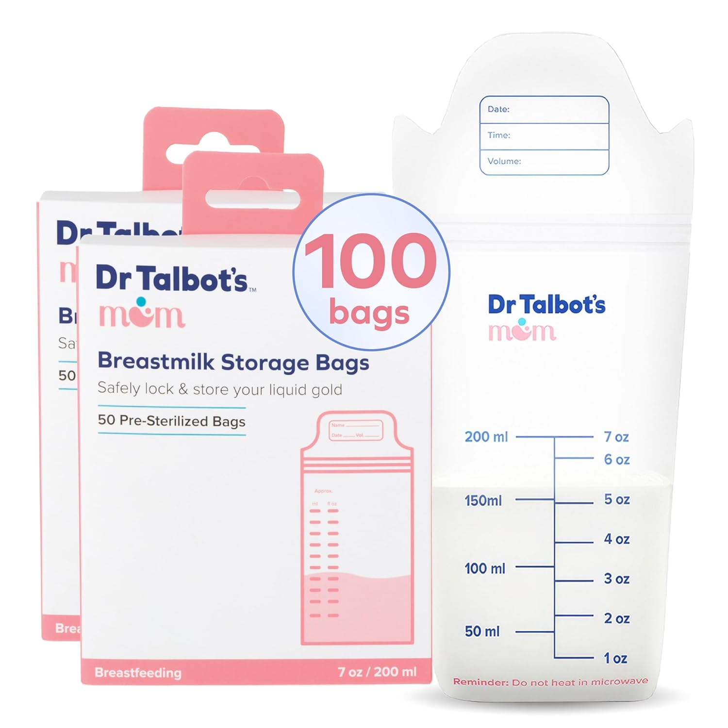 Dr. Talbot’s Mom MilkFresh Breastmilk Storage Bags – Postpartum Essentials for Moms on The Go – 100 Count Pre-Sterilized Bags
