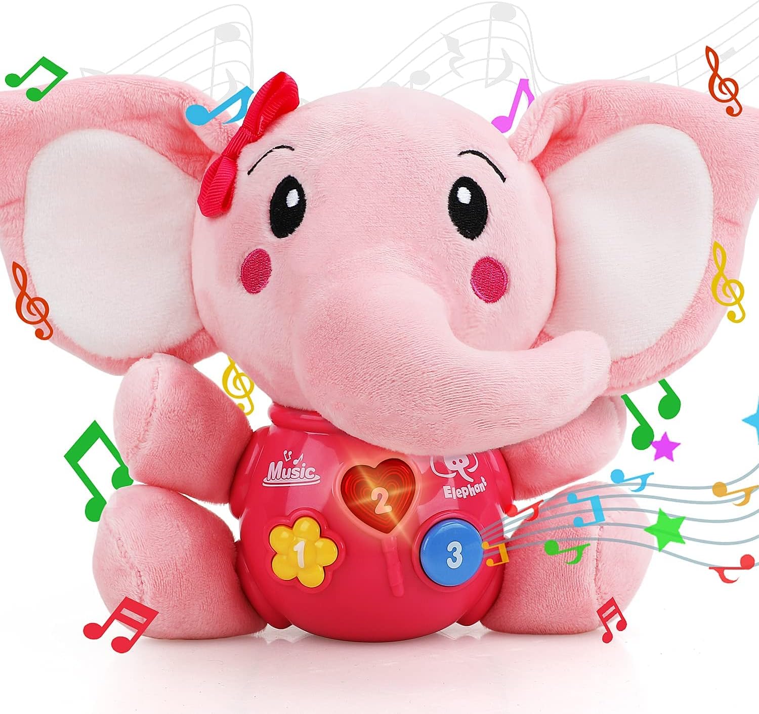STEAM Life Musical Toys Gift for Baby Newborn 0-6 Month Infant – Plush Elephant Pink