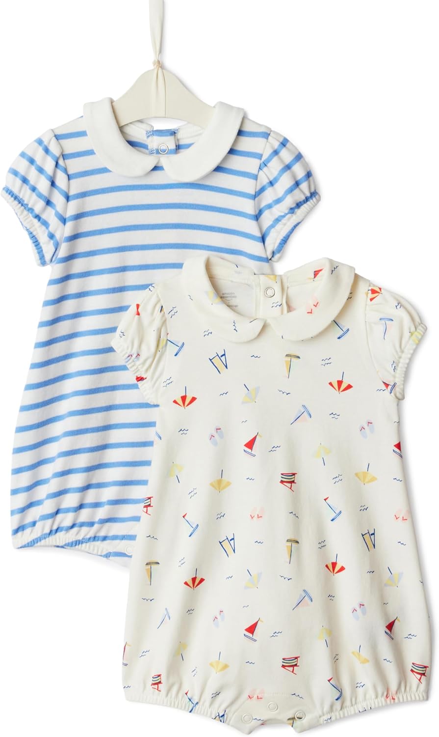 Amazon Essentials x Sofia Grainge Baby Girls’ Cotton Short Sleeve Romper with Peter Pan Collar