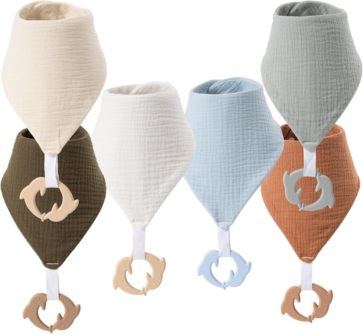 Baby Bandana Drool Bibs 6-pack – 100% Cotton Baby Bibs with Teether for Teething
