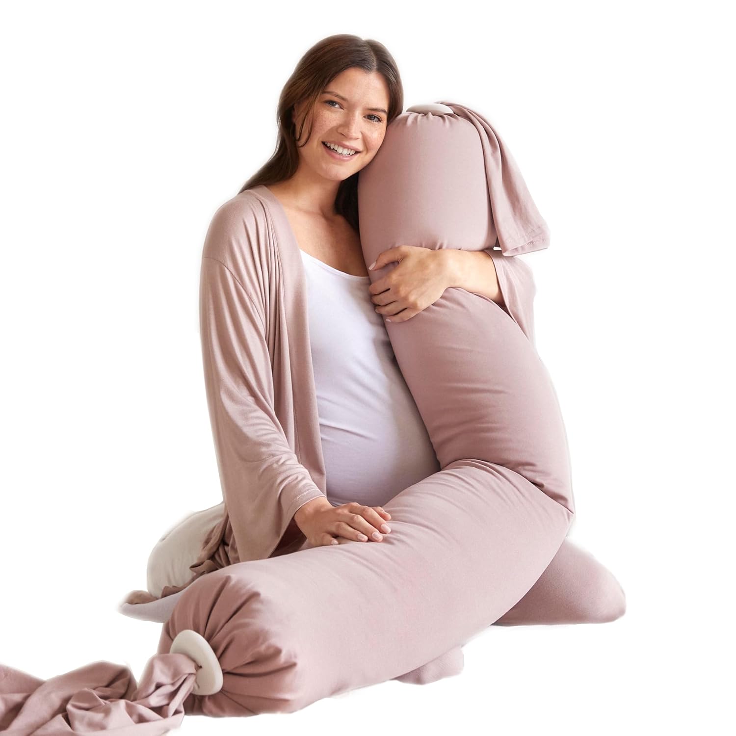 bbhugme Adjustable Pregnancy Pillow – Full Body Support for Side Sleeping – Adjustable Firmness and Shape – Supports Back, Legs, Belly, HIPS for Pregnant Women – Removable Cover – Dusty Pink