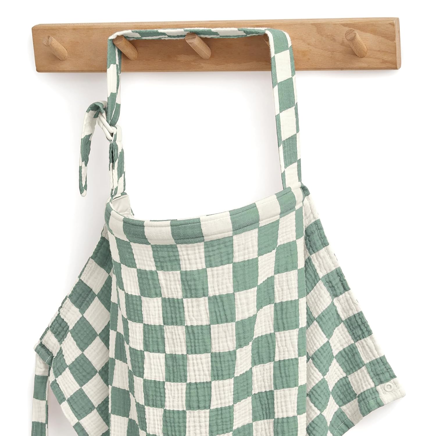 Blissful Diary Muslin Nursing Cover for Breastfeeding, Breathable Breastfeeding Cover up with Arch Neckline for Women, Nursing Apron (Sage Checkboard)