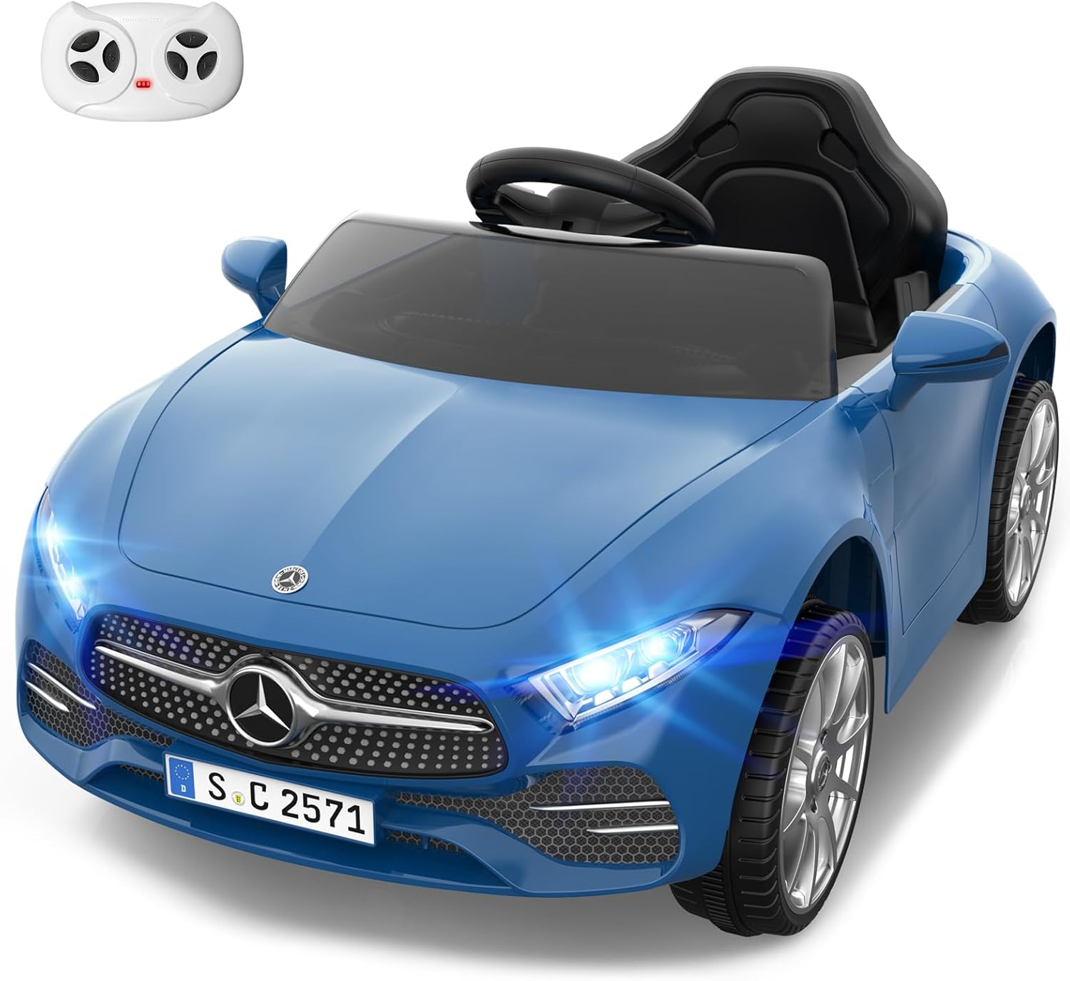 MINIATURE MOTORS 12V Licensed Electric Car with Remote Control, Kids Ride On Car with Bluetooth Music Player, 3.1MPH Max Speed, Battery Powered Toddler Roadster Birthday Gift for Boys and Girls-Blue