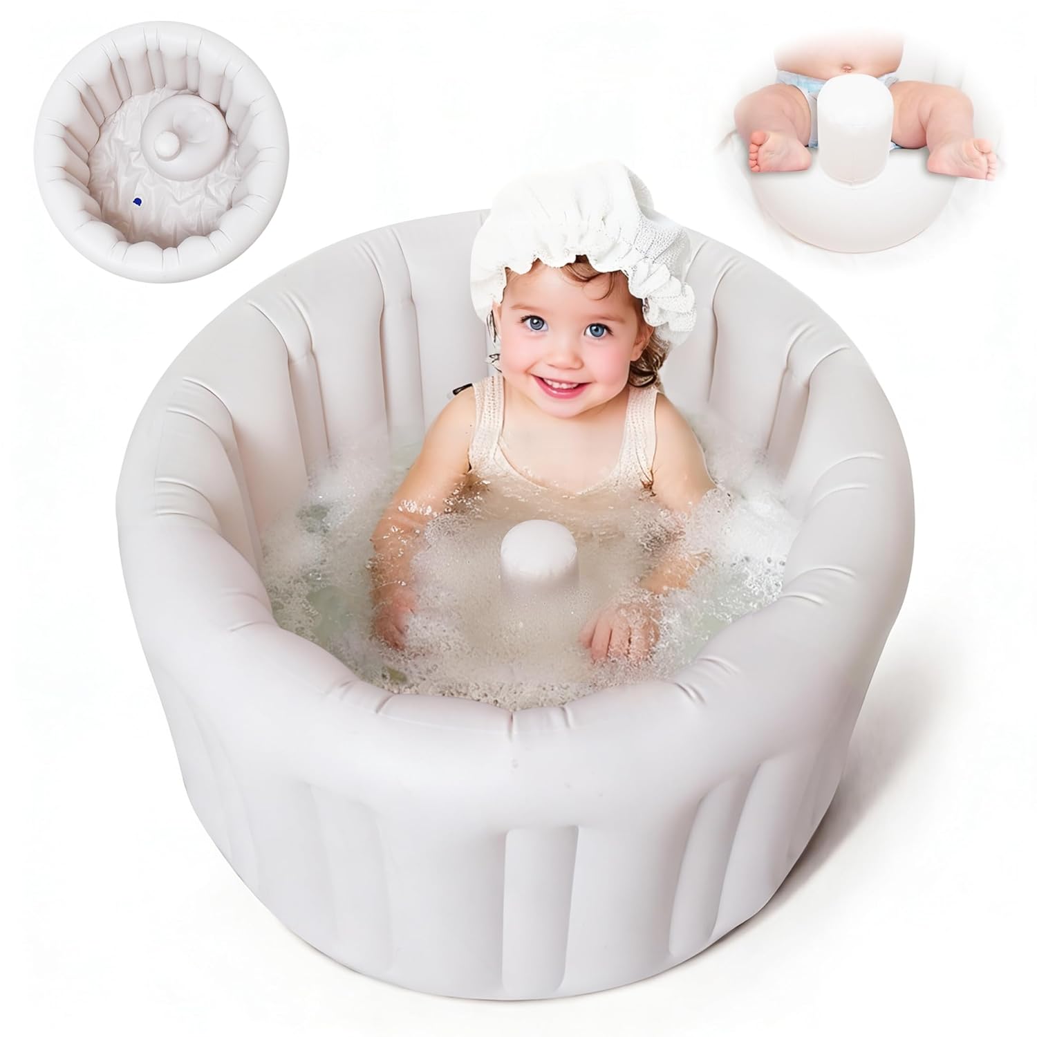 Inflatable Baby Bath Seat for Sitting Up XL, Inflatable Soft Tub for 24-36 Months, Anti – Collision with Temperature Sensing, Portable Toddler Bath Support for Home & Travel