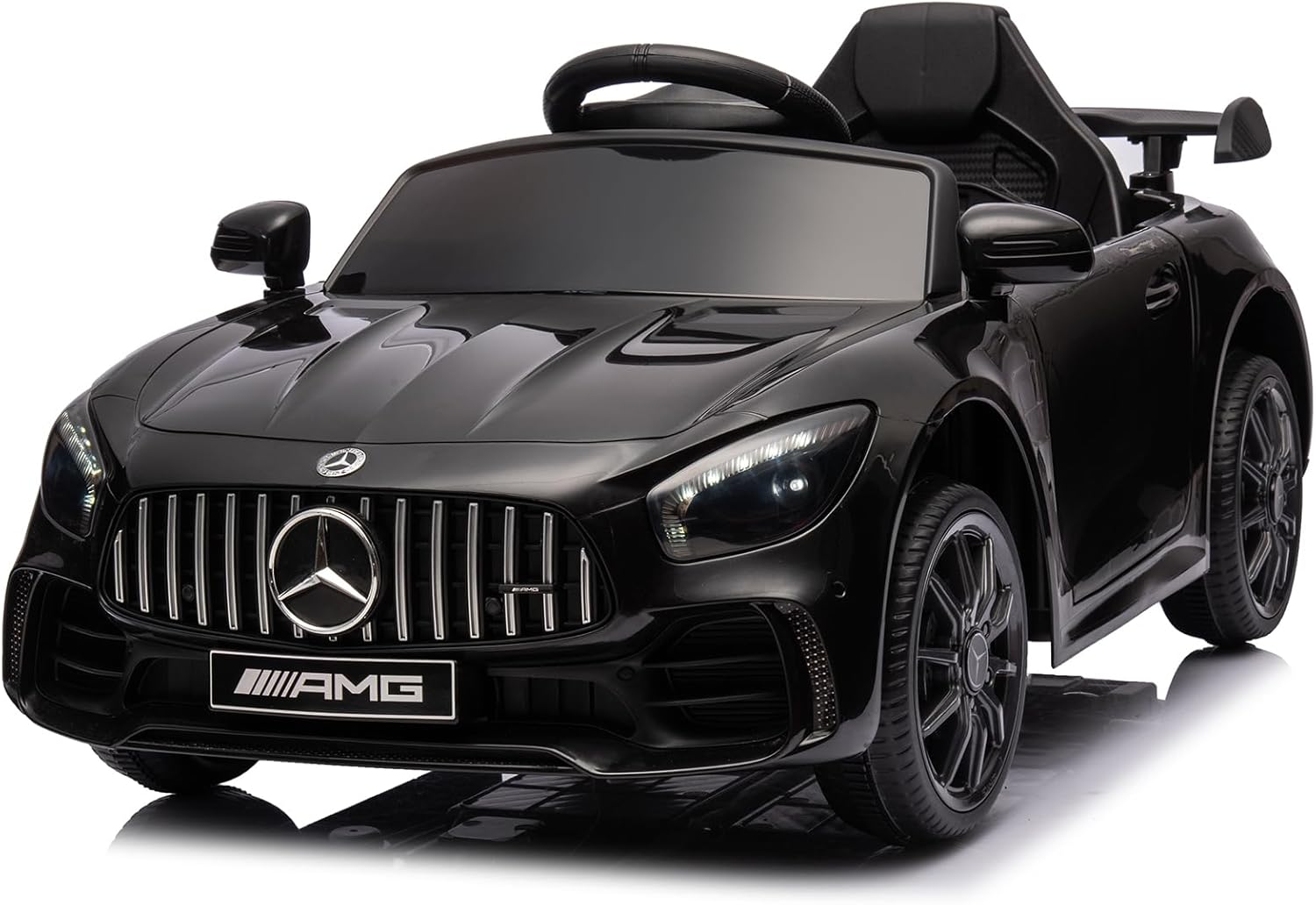 Winado 12V Ride on Car, Licensed Mercedes Benz AMG GTR Battery Powered Electric Vehicle, w/Parent Remote, Wider Seat, LED Lights, Openable Doors, MP3 Player, Smooth Start, 3 Speeds – Black