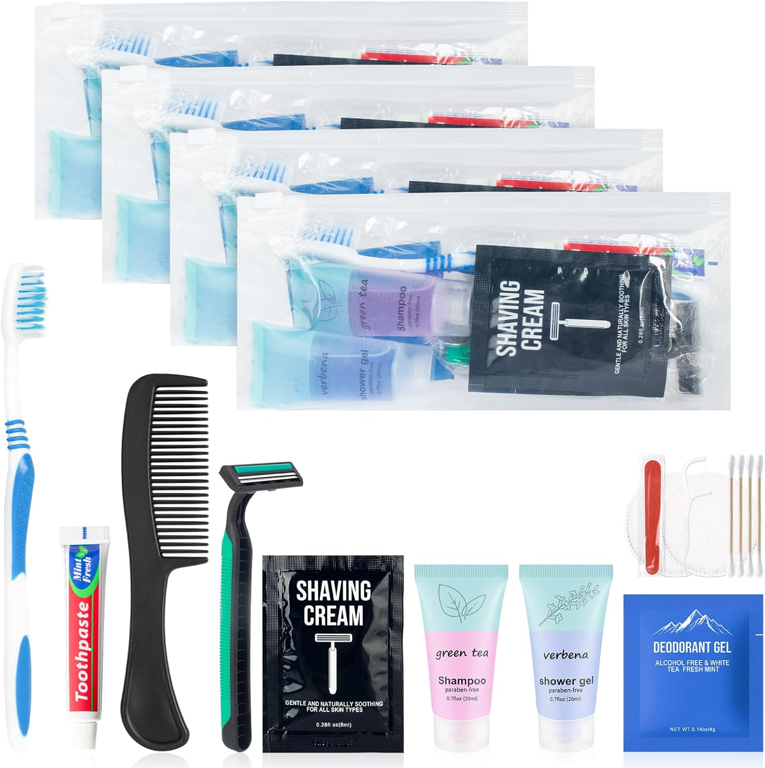 Bulk Travel Size Toiletries Kit Travel Toiletry Kit for Women,Bulk Homeless Care Package Supplies in Zip Pouch,Toiletries Set for Camping Hotel Homeless Charity Men Women Students (4)