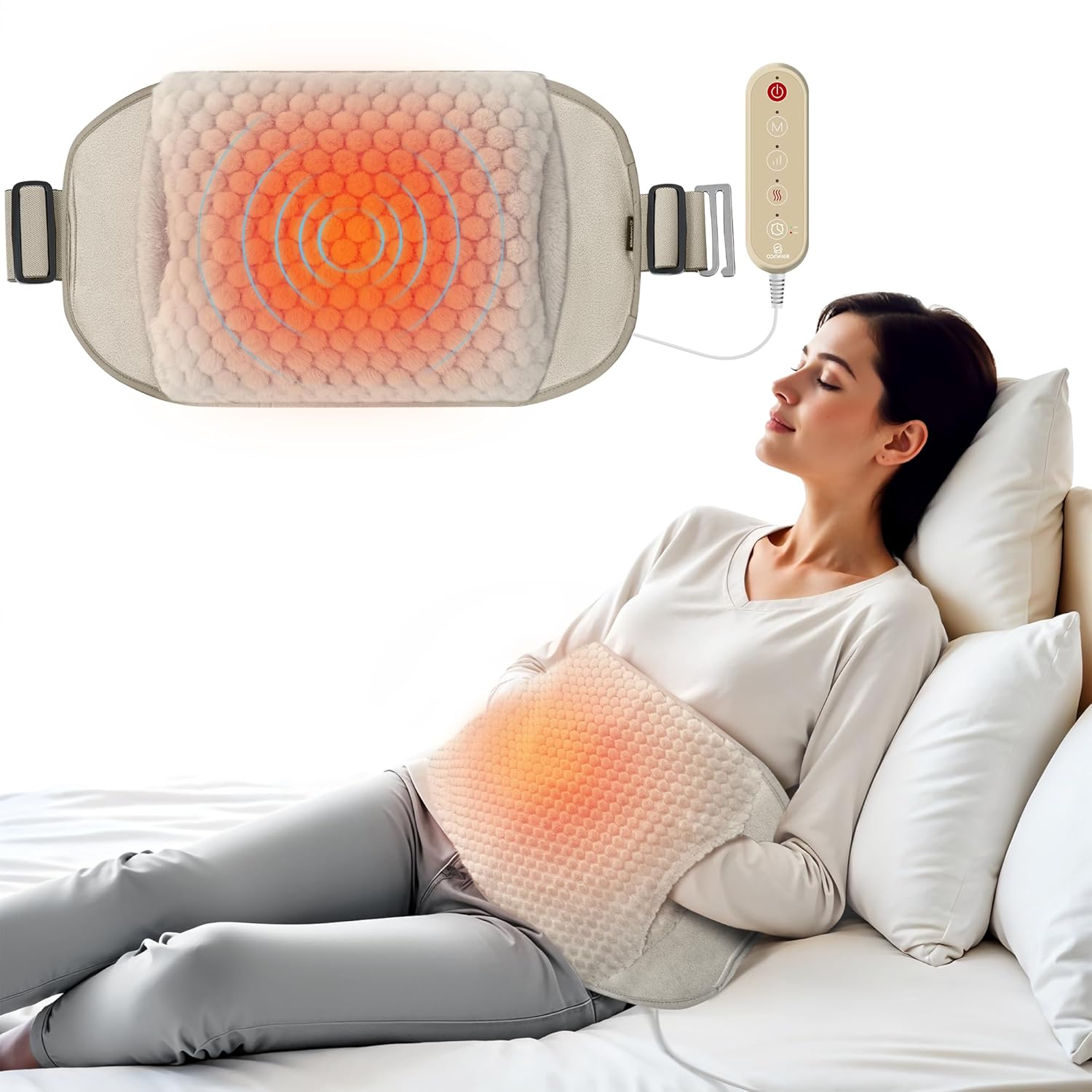 COMFIER Heating Pad for Back Pain Relief,Lower Back Massager with Heat with Hand Warmer Pocket,Extra-Large Size 61″,Back Heating Pad for Period Cramps,Fast Heat Pad