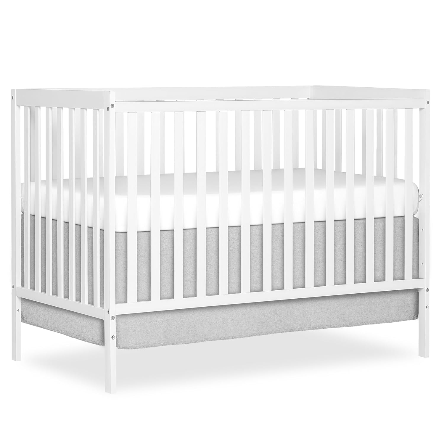 Dream On Me Synergy 5-in-1 Convertible Full-Size Baby Crib with Toddler, Day & Full Bed Conversion in White, GreenGuard Gold & BSA, 3 Mattress Heights, Sustainable Pinewood