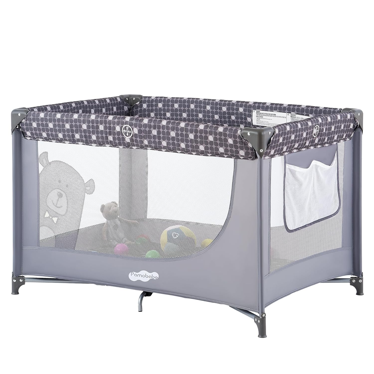 Pamo Babe Compact Pack and Play – Portable Crib for Baby, Lightweight Foldable Travel Playard with Mattress Pad & Carry Bag, Safe Breathable Travel Bed for Home, Trips & Family Visits, Cute Pattern