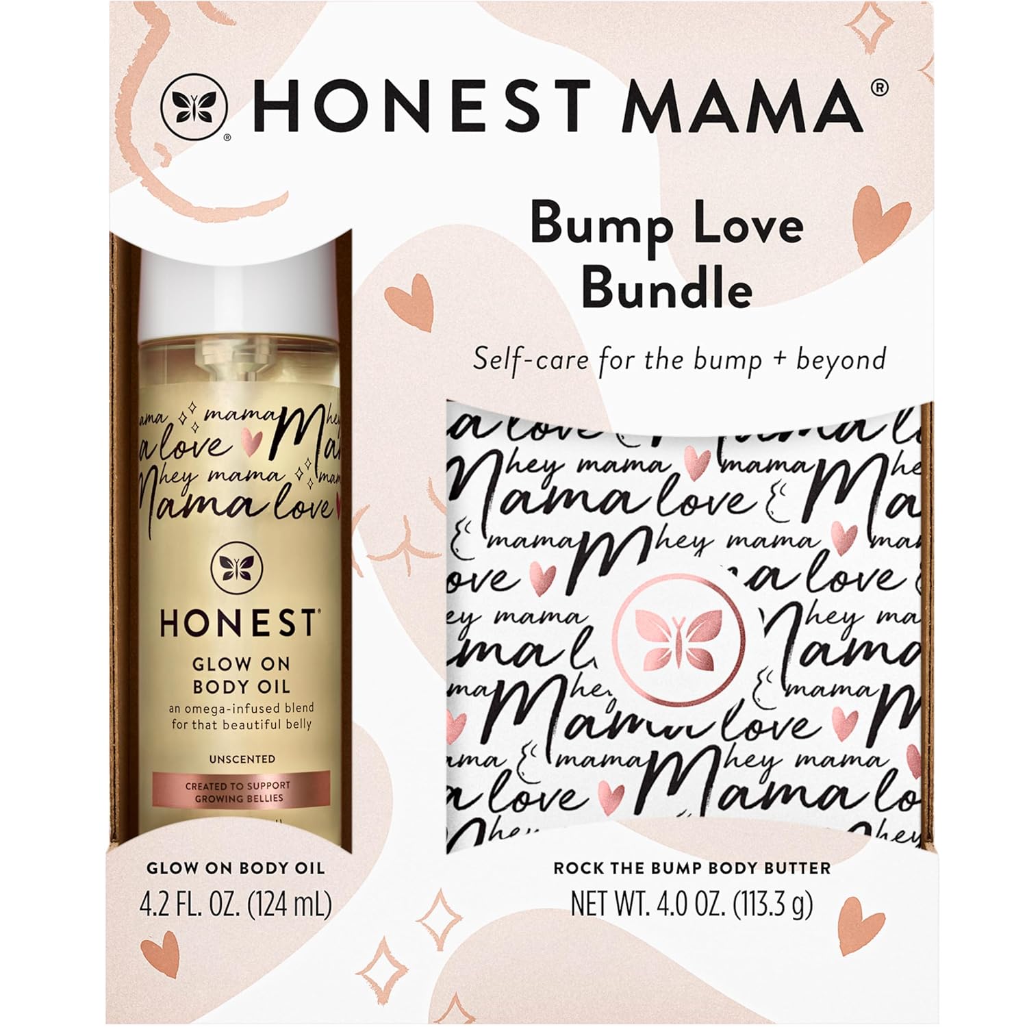The Honest Company Mama Body and Belly Bump Love Bundle, Moisturizing Plant Based Oil and Stretch Mark Butter Cream