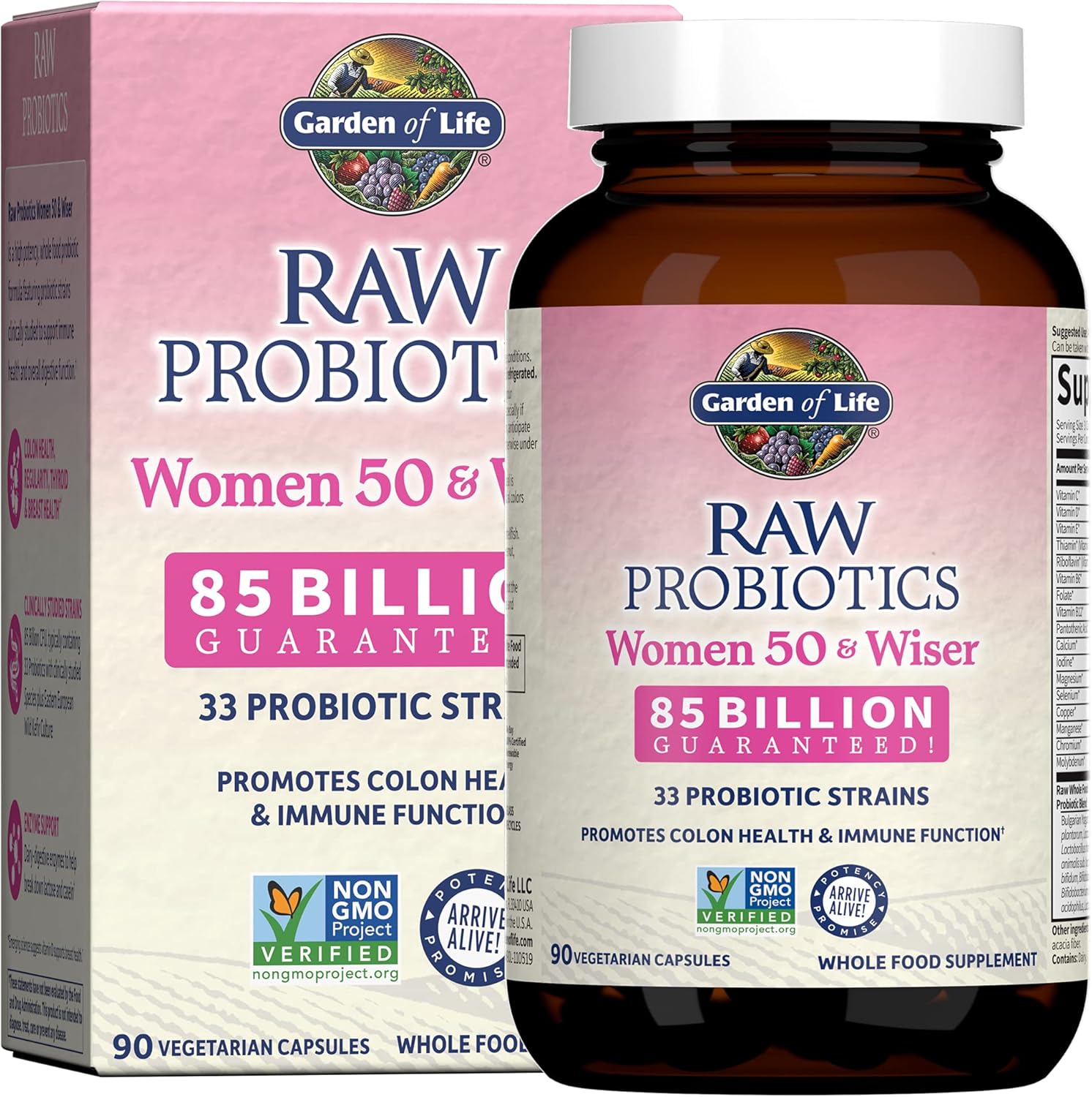 Garden of Life Raw Probiotics Women 50 & Wiser – 85 Billion Live Cultures – Probiotic Supplement with Bulgarian Yogurt & Eastern Europe Wild Kefir Culture – 90 Vegetarian Capsules