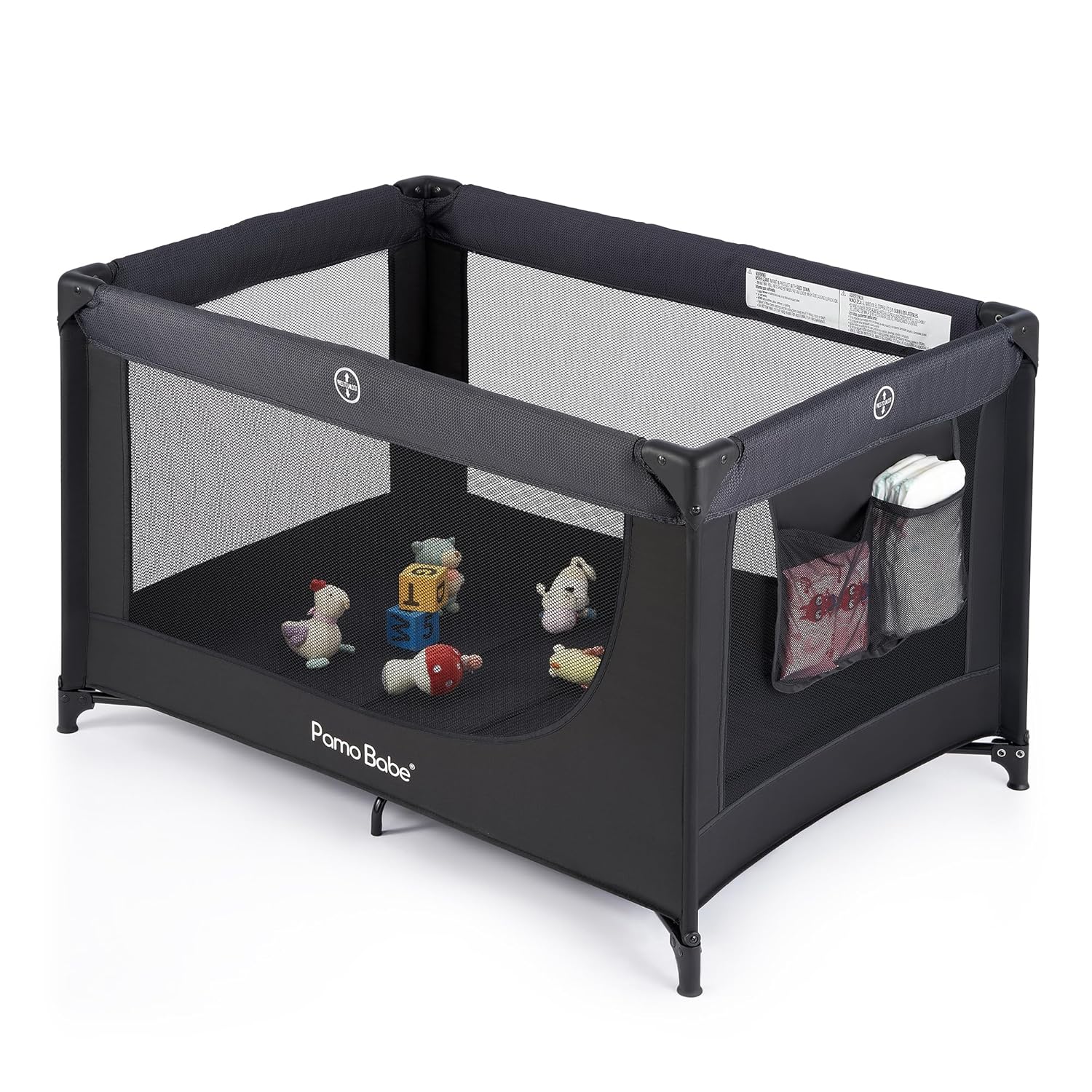 Pamo Babe Compact Pack and Play – Portable Crib for Baby, Lightweight Foldable Travel Playard with Mattress Pad & Carry Bag, Safe Breathable Travel Bed for Home, Trips & Family Visits, Black