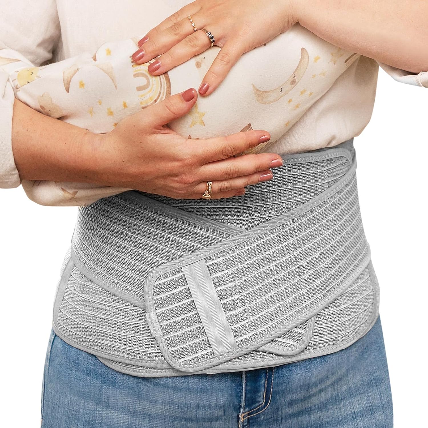 haakaa Postpartum Belly Band, Postpartum Belly Wrap Back Support, Postpartum Essentials for Natural Delivery and C-Section Recovery, Belly Binder, Natural Latex, M Grey