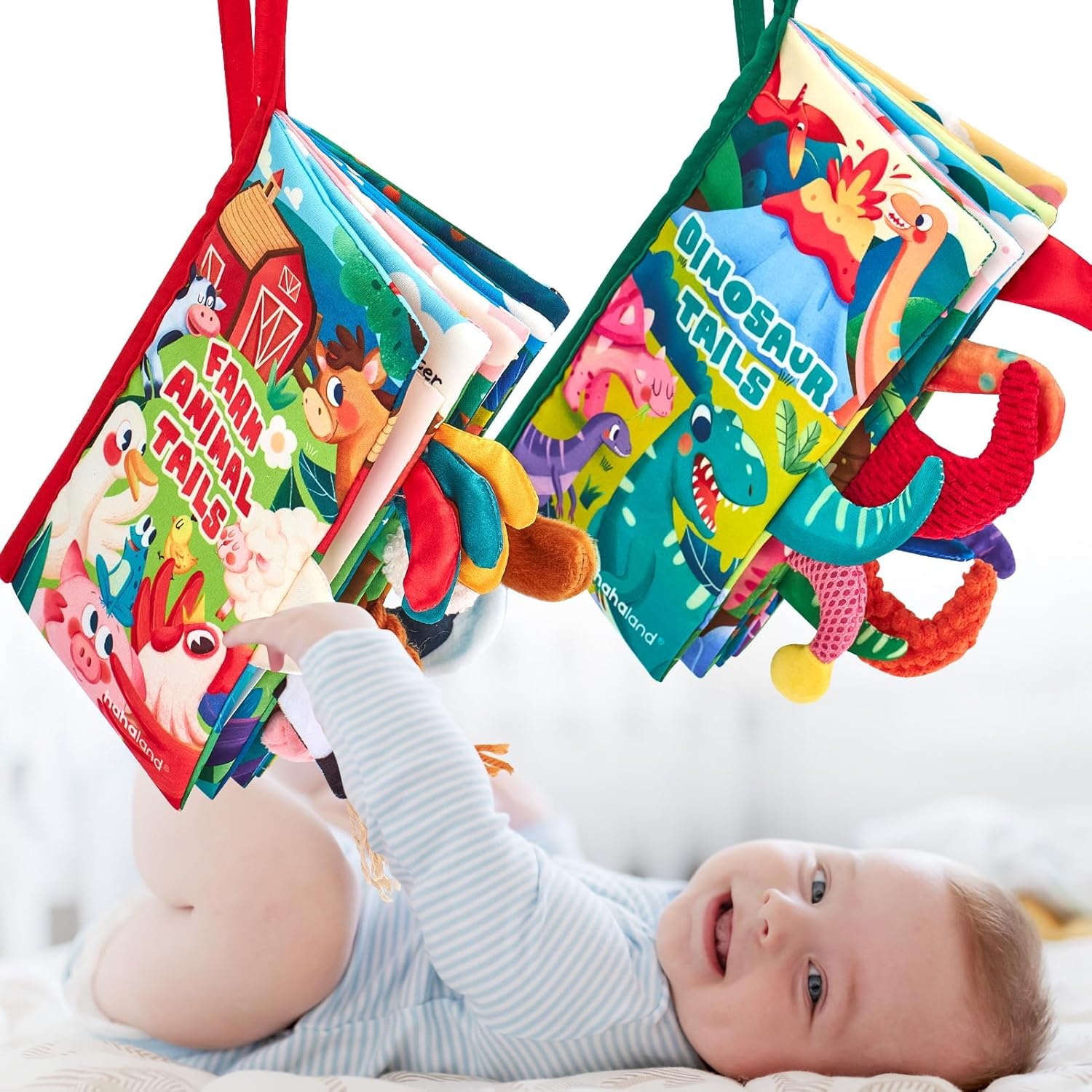 hahaland Baby Books 2PCS – Baby Toys 0-6 Months – Touch & Feel Tummy Time Sensory Soft Books for Babies 0-12 Months, Stroller Travel Toys