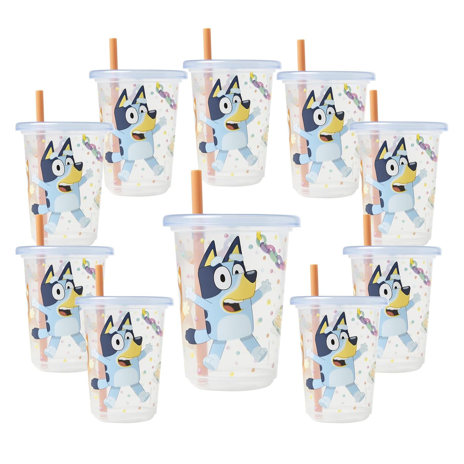 The First Years Bluey Take & Toss Toddler Straw Cups – Spill Proof Toddler Sippy Cups with Snap On Lids and Straws – Bluey Gifts and Bluey Party Supplies – 10 Oz – 10 Count