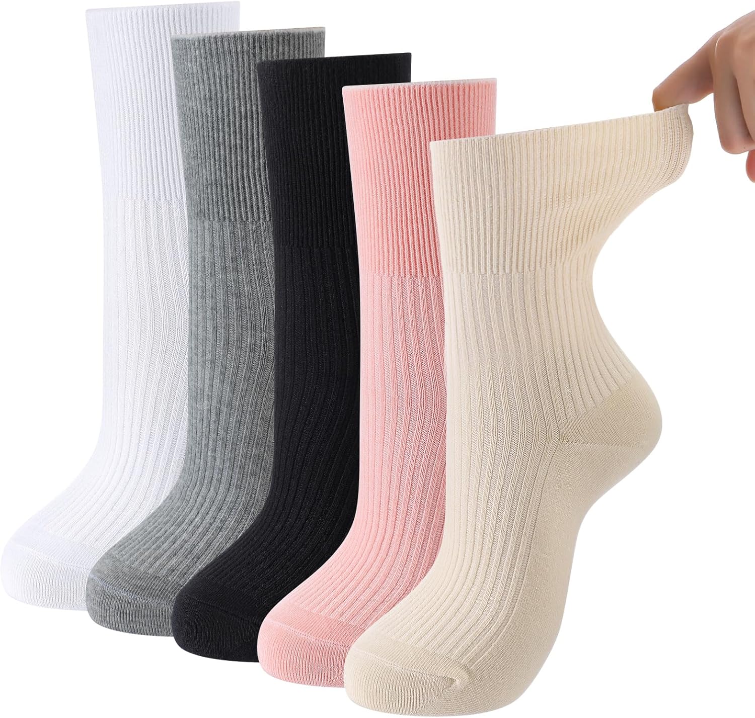 Twistover 5 Pairs Loose Pregnancy Socks, Breathable Cotton Labor Delivery Maternity Crew Socks for Swollen Feet(Classic,Multicolor)