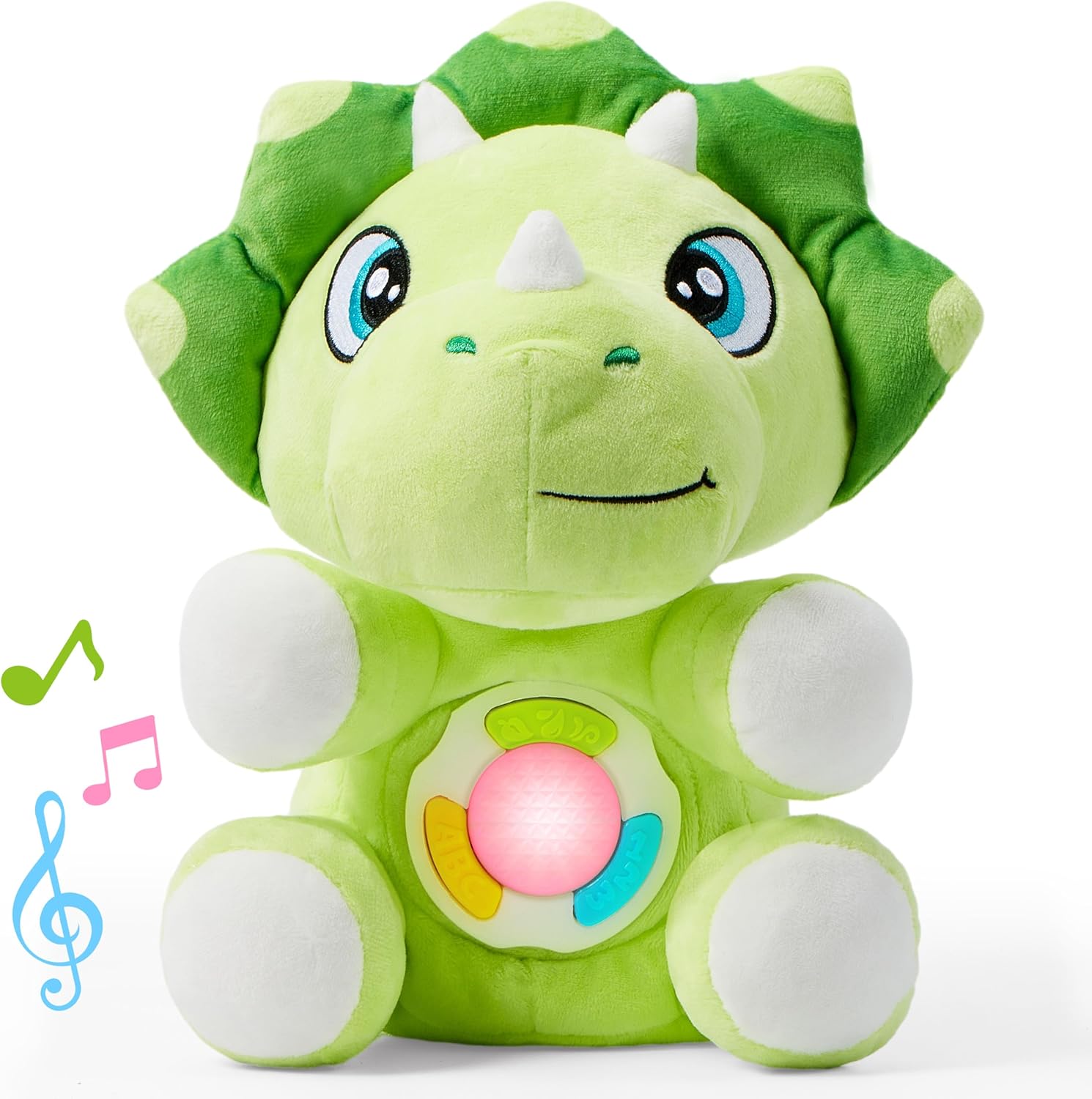 JOYIN Musical Dinosuar Plush Baby Toy, Stuffed Animal with Music & Light, Baby Musical Soft Plush Toys for Infant Babies, Easter Birthday Gifts for Boys and Girls 6+ Months