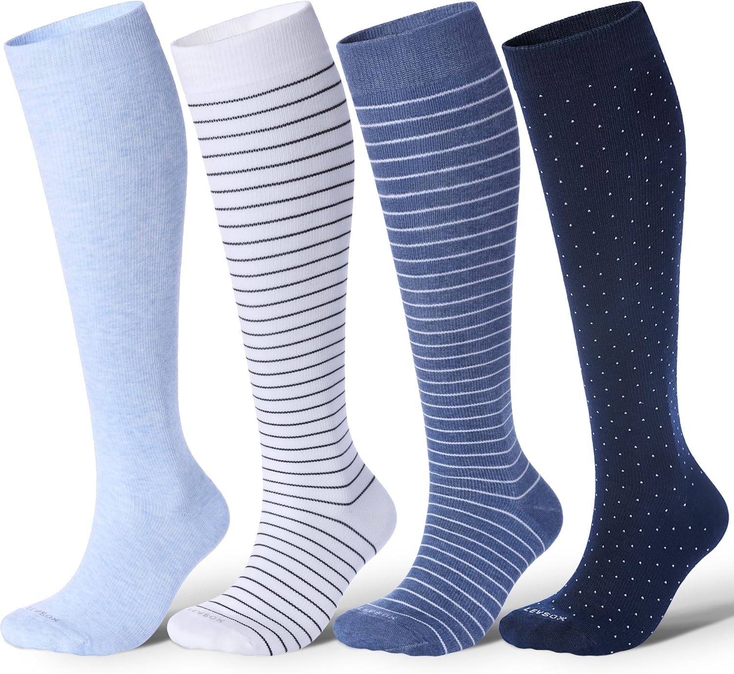 LEVSOX Cotton Compression Socks for Women Men 20-30 mmHg Knee High Cute Support Sock for Nurses Flying Pregnancy