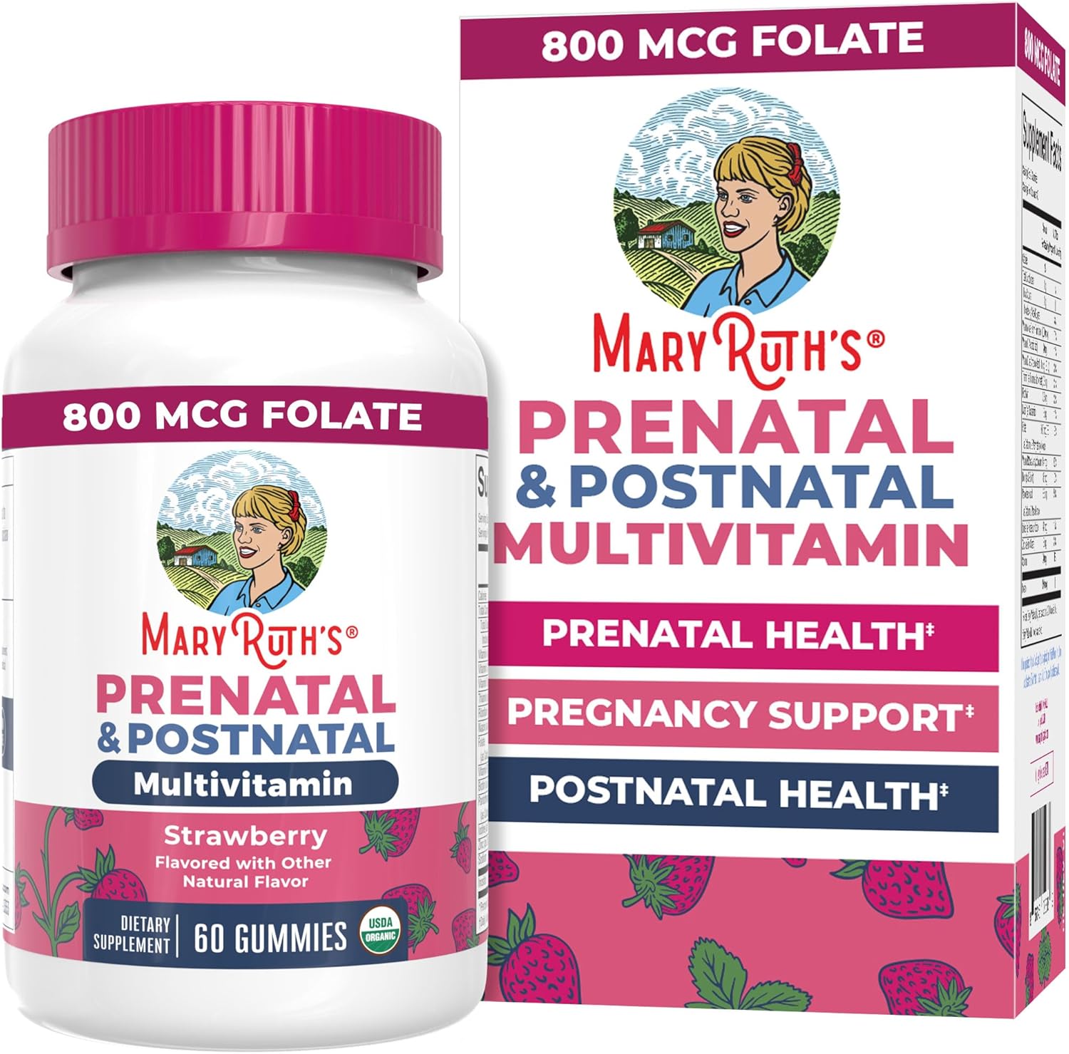 MARYRUTH’S Organics Prenatal Vitamins for Women | USDA Organic Prenatal Gummies | Postnatal Vitamins for Women Breastfeeding | Methylfolate 800 mcg DFE | Iodine | Vegan | Non GMO | 30 Servings