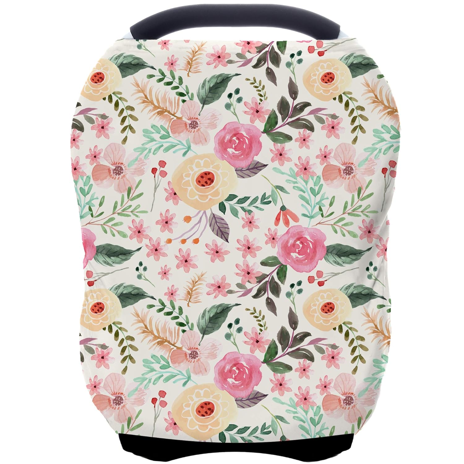 Nursing Carseat Canopy Breastfeeding Cover – Multi-use Stretchy Car Seat Covers for Babies, Baby Shower Gifts (Pink Floral)