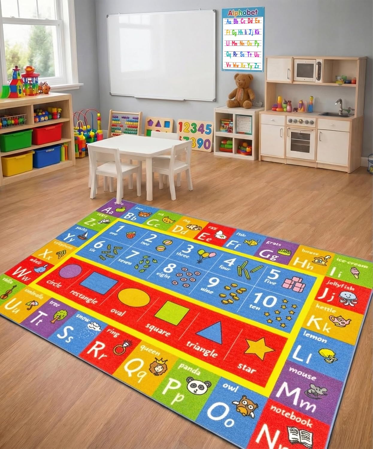 KC Cubs: Educational Rug: ABC Alphabet, Numbers & Shapes – 3×5′ Playmat – Interactive Play, Activity Area Carpet, Bedroom-Classroom, Baby-Toddler-Kids