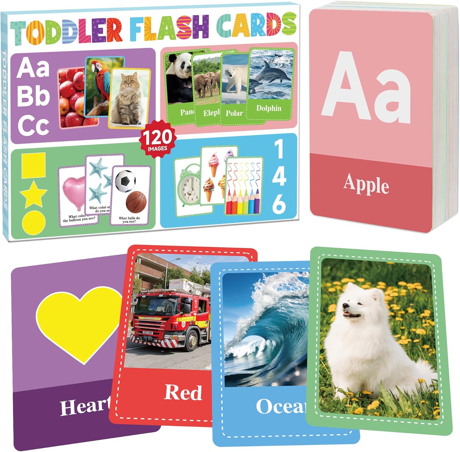 Flash Cards for Toddlers 1-3, Alphabet ABC Flash Cards,Letter Number Animal Shape Color, First Words Flashcards,Educational Toy for Baby Kid Preschool Toddler Learning Activities,60 Double-Sided Cards