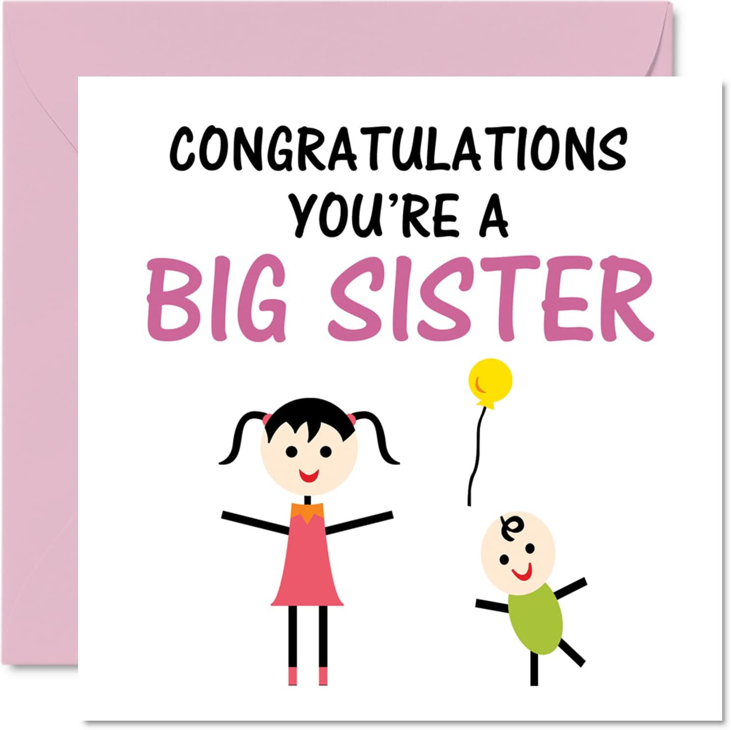 Stuff4 New Baby Card – Congratulations You’re a Big Sister Newborn Baby Cards, Well Done Congrats New Baby Cards, Welcome To The World Home Gifts, 5.7 x 5.7 Inch Baby Greeting Cards for Parents