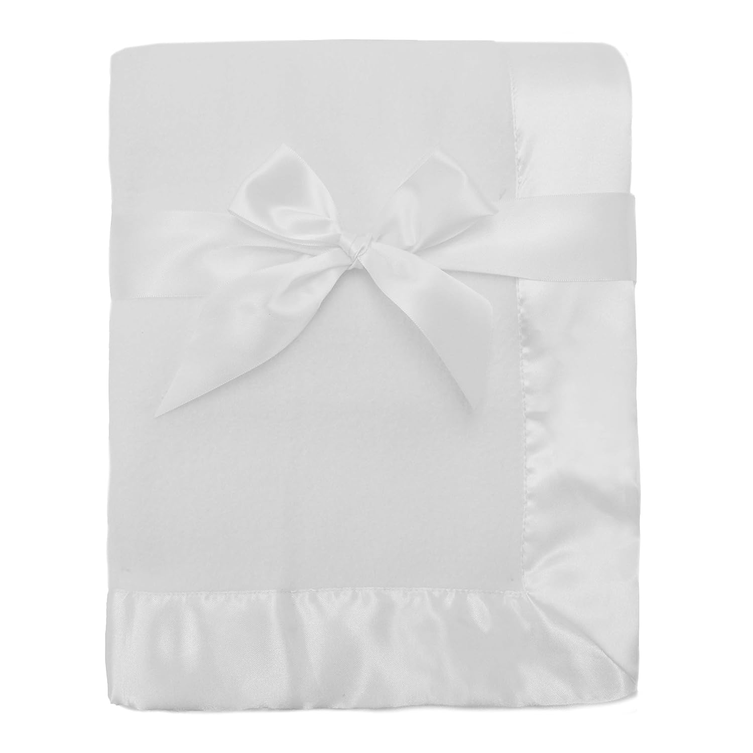 American Baby Company Fleece Blanket (30″ x 40″) with Silk-Like Satin Trim, Soft, Warm & Cozy, White, for Boys and Girls, Perfect for Baby Carrier, Stroller, Travel and Gifting