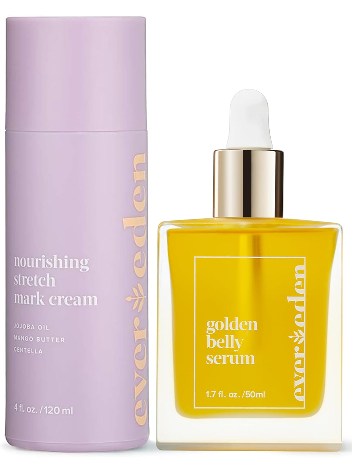 Evereden Mama Must-Have DUO – Golden Belly Stretch Mark Oil & Nourishing Stretch Mark Cream – Dermatologist-Developed Clean & Vegan Maternity Skin Care for Stretch Mark Reduction & Skin Hydration