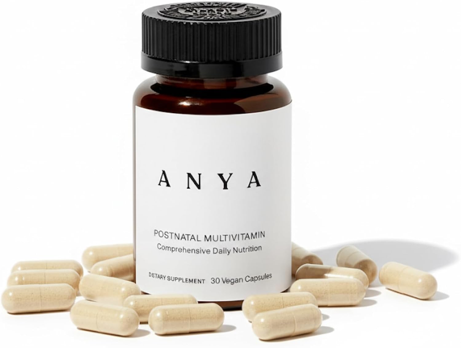 ANYA Postpartum Multivitamin, Postnatal Vitamin for Women Breastfeeding, 30 Capsules – Vitamins A, C, D3, Zinc, B12, Biotin, Folate and Iron – 100% Vegan, Non-GMO, Gluten Free, Baby Shower Gifts
