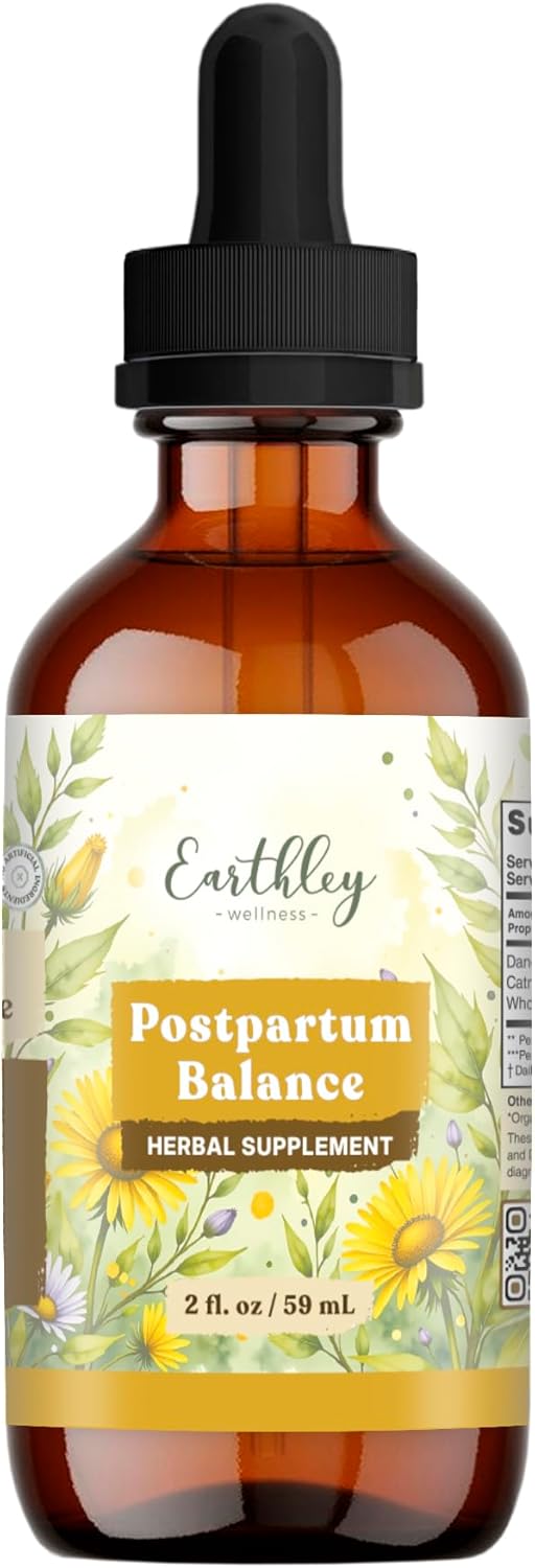 Earthley Wellness Postpartum Balance, Supports and Balances Female Hormones, Supports Postpartum Recovery, Smooths Out Mood Swings, Essential Herbs Like Dandelion Root, Catnip, & Alfalfa (2oz)