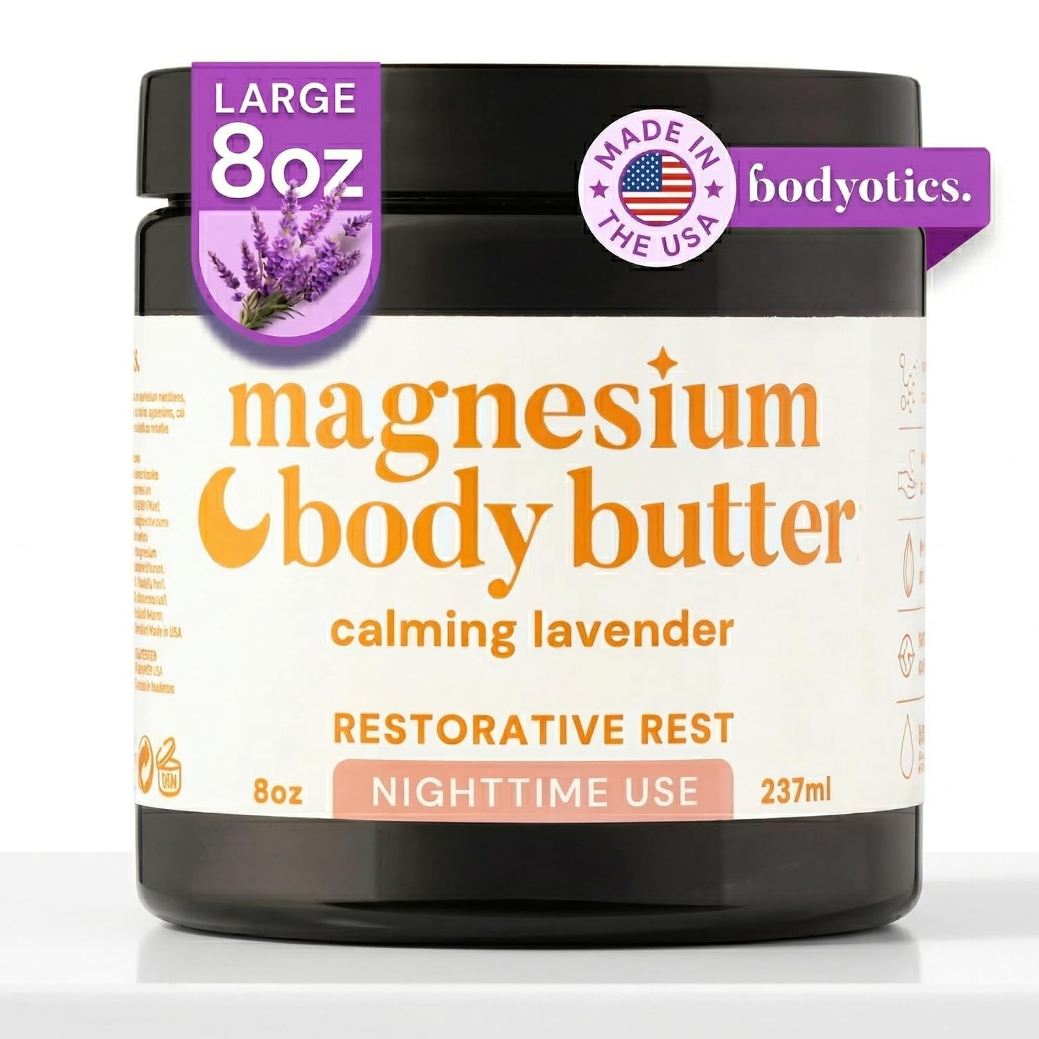 Bodyotics Magnesium Body Butter – Nighttime Magnesium Cream For Women, Pregnancy & Postpartum Comfort (Calming Lavender Scent, 8oz)