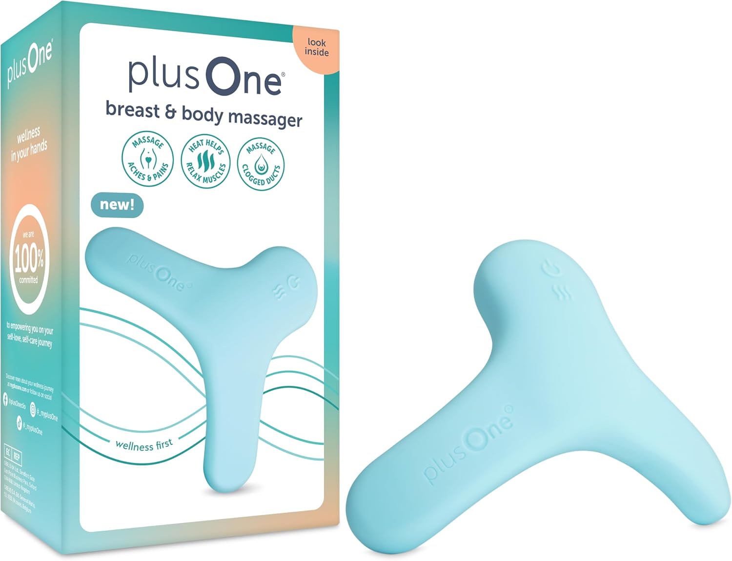 plusOne Breast & Body Massager for Breastfeeding and Postpartum Care – Heated Lactation Support Tool, Hands-Free Bra-Fit Design, Waterproof, Silicone for Nursing, Pumping, and Full-Body Comfort