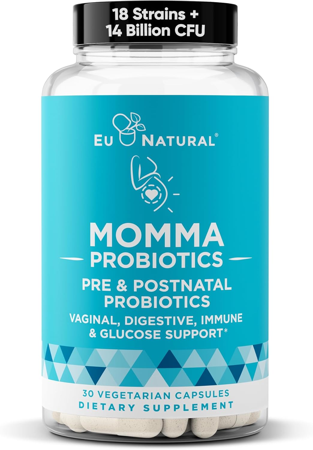Momma Prenatal Probiotics Mom & Baby – Gut and Digestive Postpartum, Nursing, Morning Sickness Pregnancy Relief – 18 Clinically Proven Strains, 14 Billion CFU, Prebiotic – 30 Mini Vegan Capsules