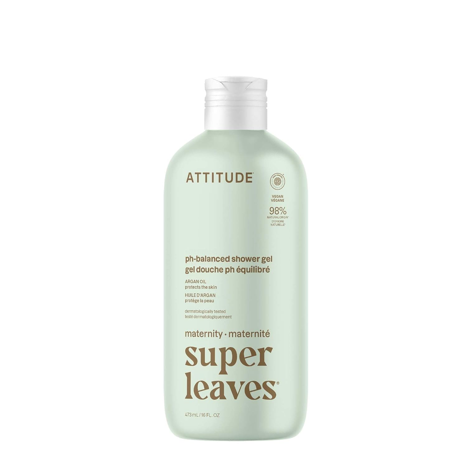 ATTITUDE Pregnancy pH-Balanced Body Wash, EWG Verified, Dermatologically Tested, Plant and Mineral-Based, Vegan Maternity Products, Argan Leaf Extract, 16 Fl Oz