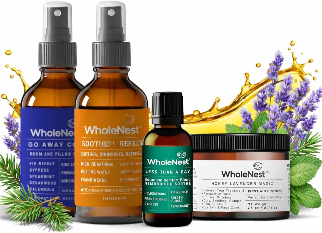 Postpartum Recovery Kit | Essential Care Set for New Moms with Wonder Spray, Honey Lavender Magic Ointment, Hemorrhoid Relief and Go Away Cold! Spray | Natural Multi-Purpose Support