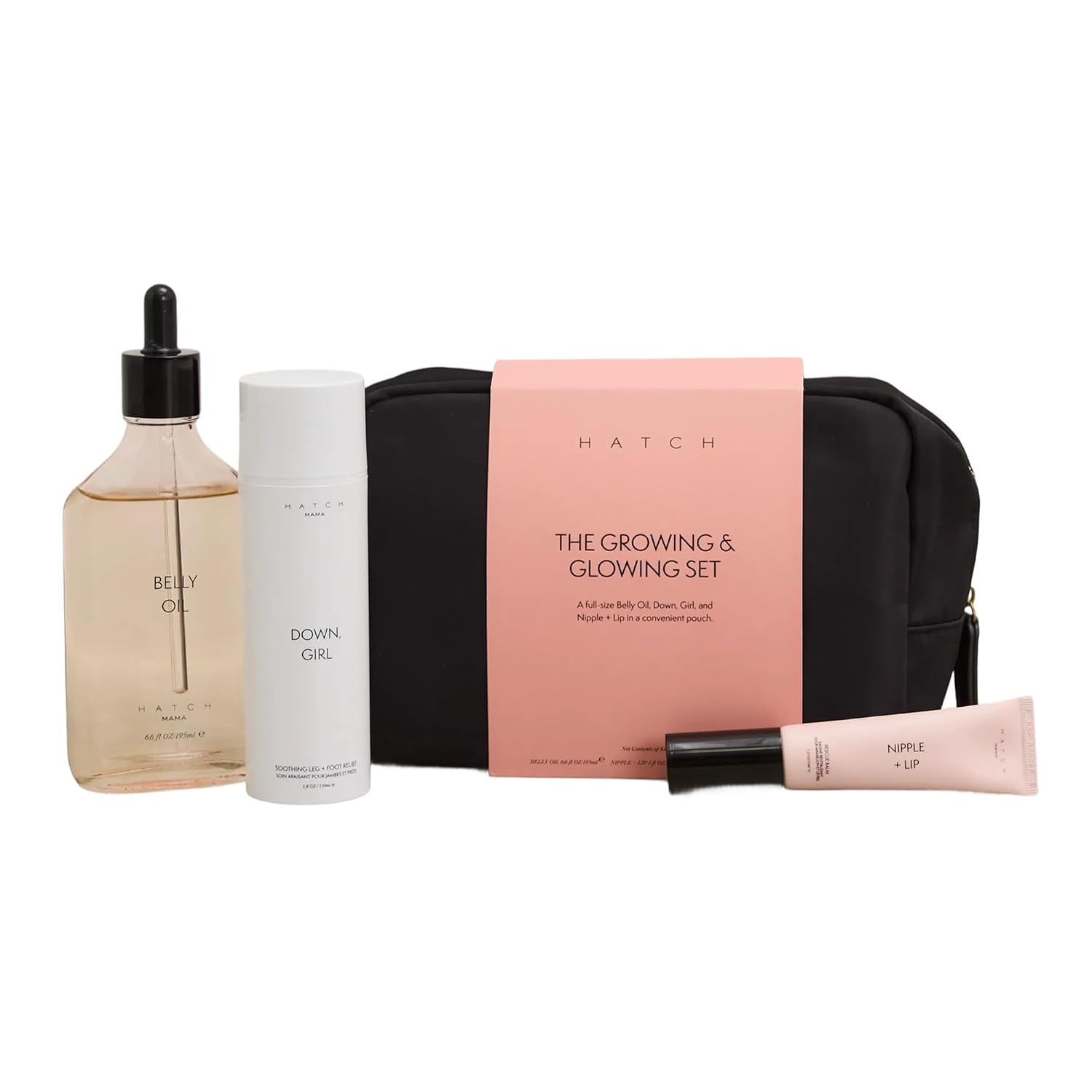 HATCH The Growing & Glowing Gift Set, Pregnancy & Postpartum Trio | Includes Hydrating Belly Oil, Soothing Leg & Foot Cream, & Nourishing Rescue Balm