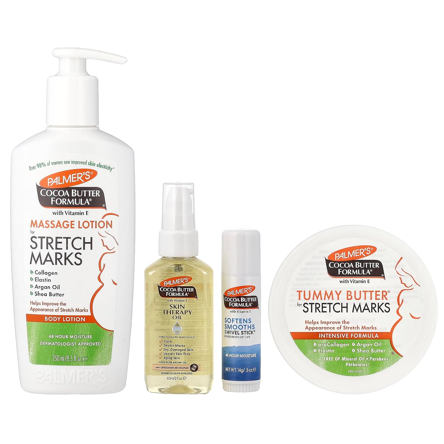 Palmer’s Pregnancy Essentials Skin Care Kit, Cocoa Butter Formula (4 Piece) | Includes Massage Lotion, Tummy Butter, Skin Therapy Oil for Stretch Marks, and Swivel Stick – the ideal gift for mom to be